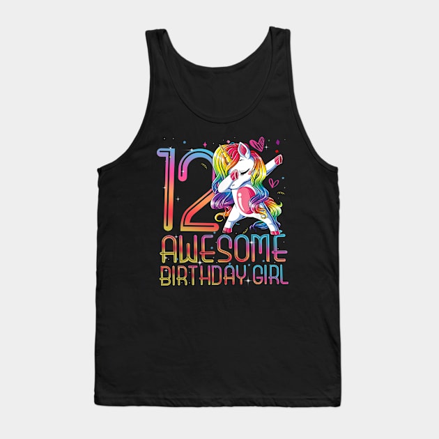 12th Birthday Girl 12 Years Old Awesome Unicorn Dabbing Bday Tank Top by The Design Catalyst
